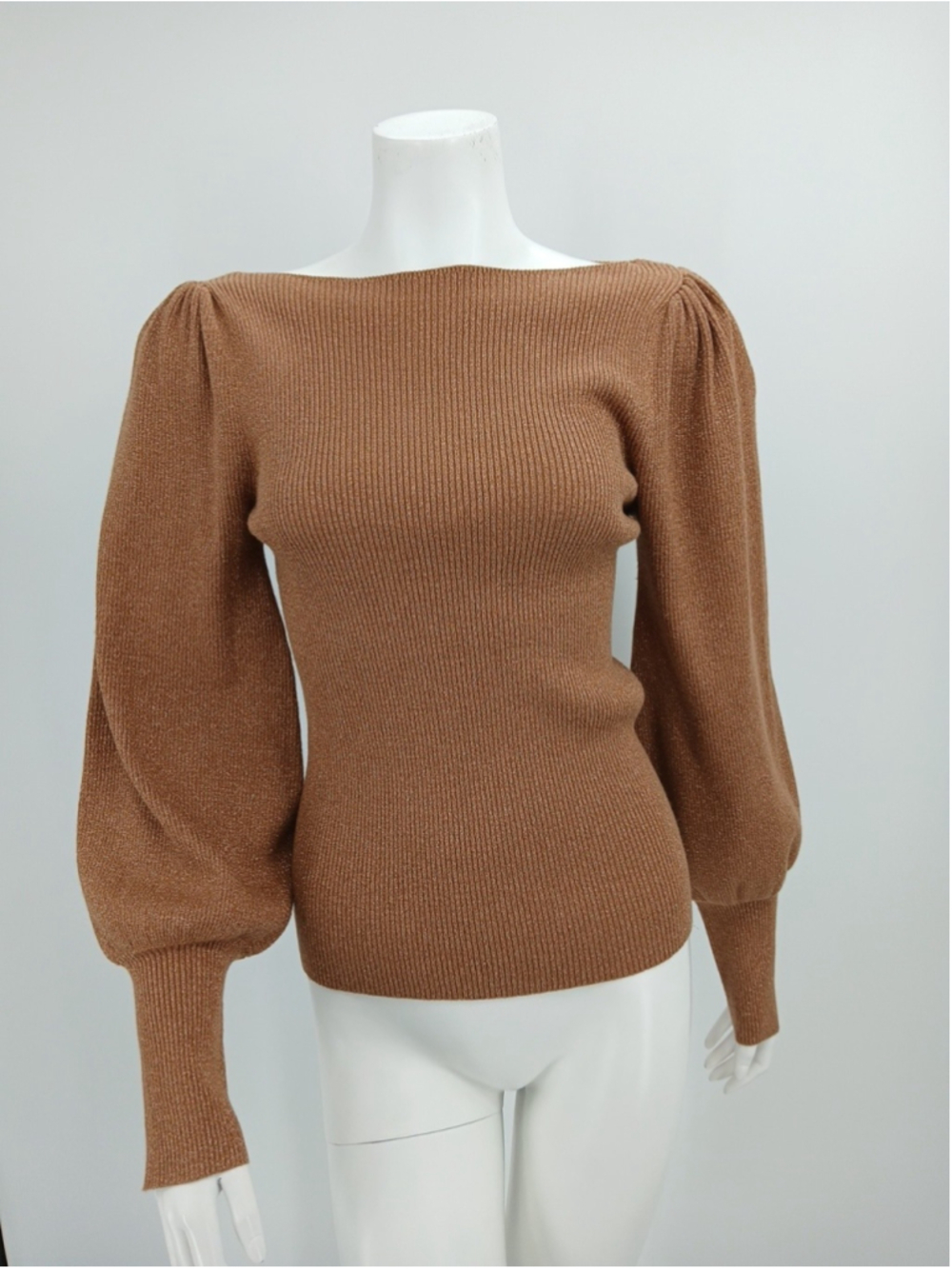 Ann Taylor Shimmer Puff Sleeve Sweater Womens Size M Metallic Brown Holiday Fall
